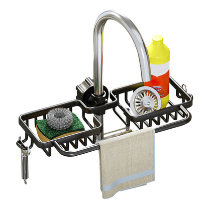 SOGA Black Kitchen Sink Organiser Faucet Soap Sponge Caddy Rack Drainer with Towel Bar Holder