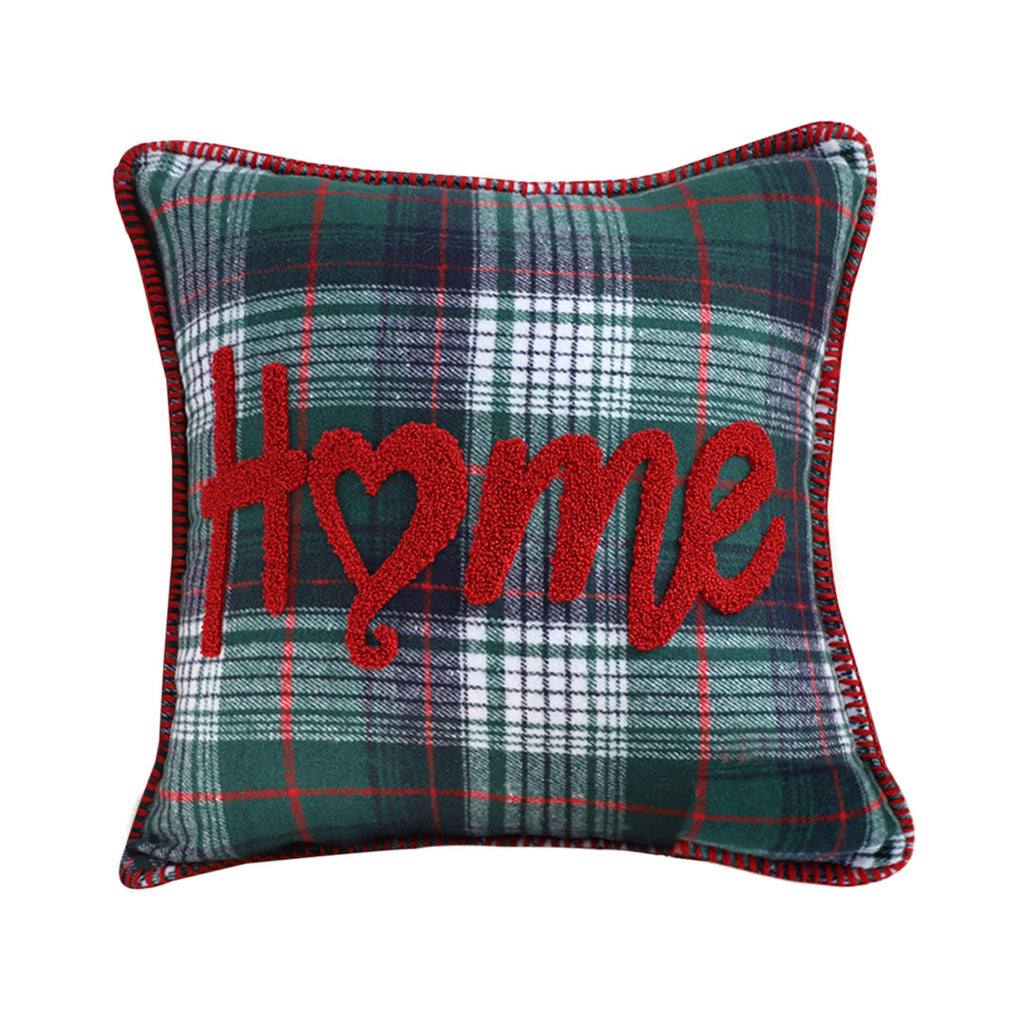 SOGA 45cm Rustic Plaid "Home" Accent Pillow Cover