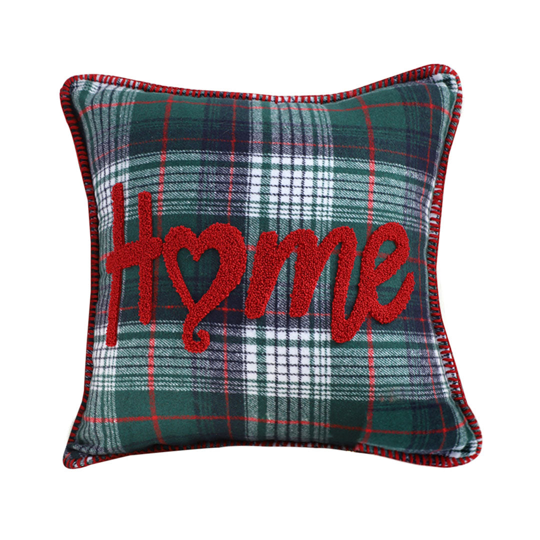 SOGA 45cm Rustic Plaid "Home" Accent Pillow Cover