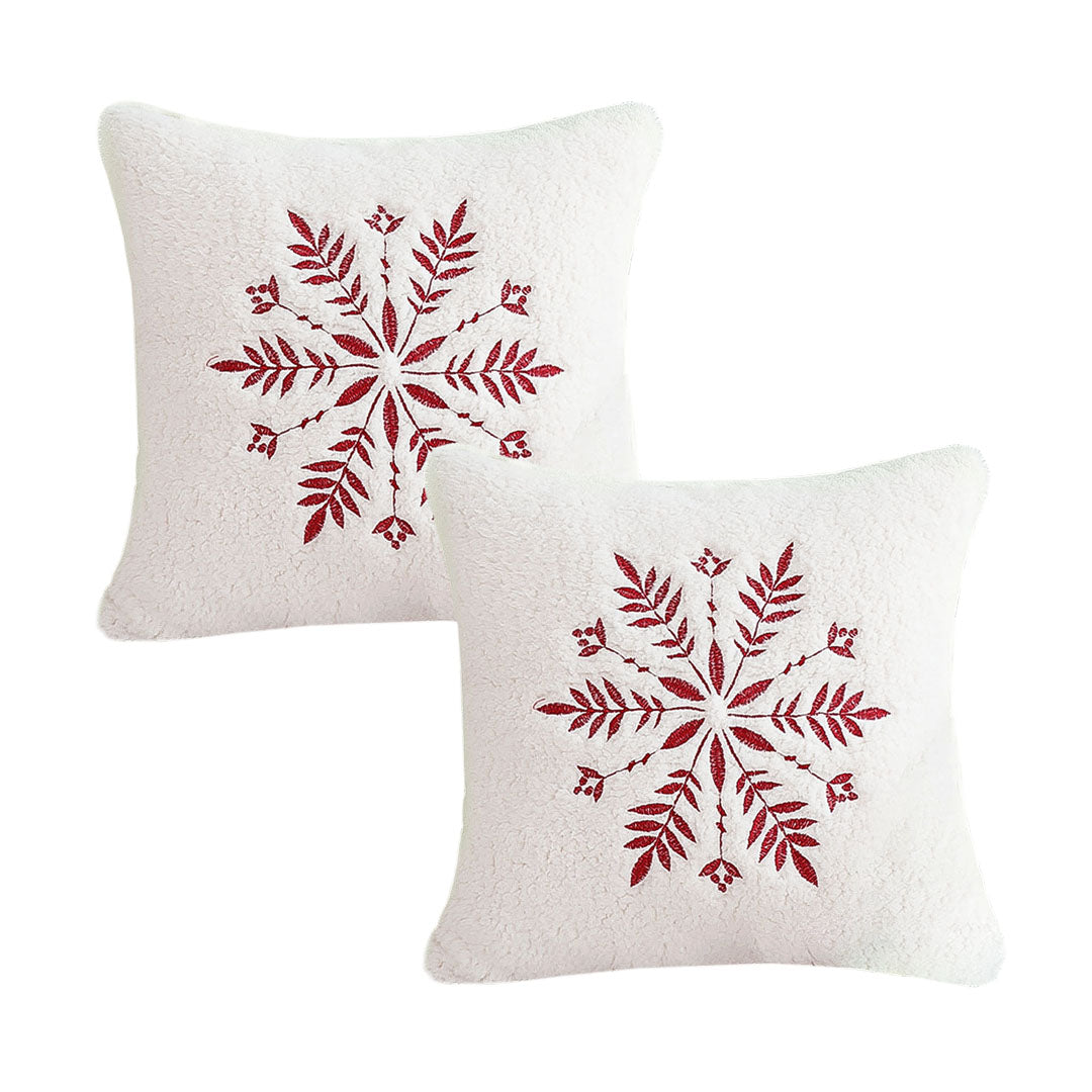 SOGA 2X 45cm Christmas Snowflake Embroidered Faux Fur Throw Pillowcase