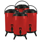 SOGA 4x 2.6 Gal Stainless Steel Insulated Milk Tea Barrel Hot and Cold Beverage Dispenser Container with Faucet Red