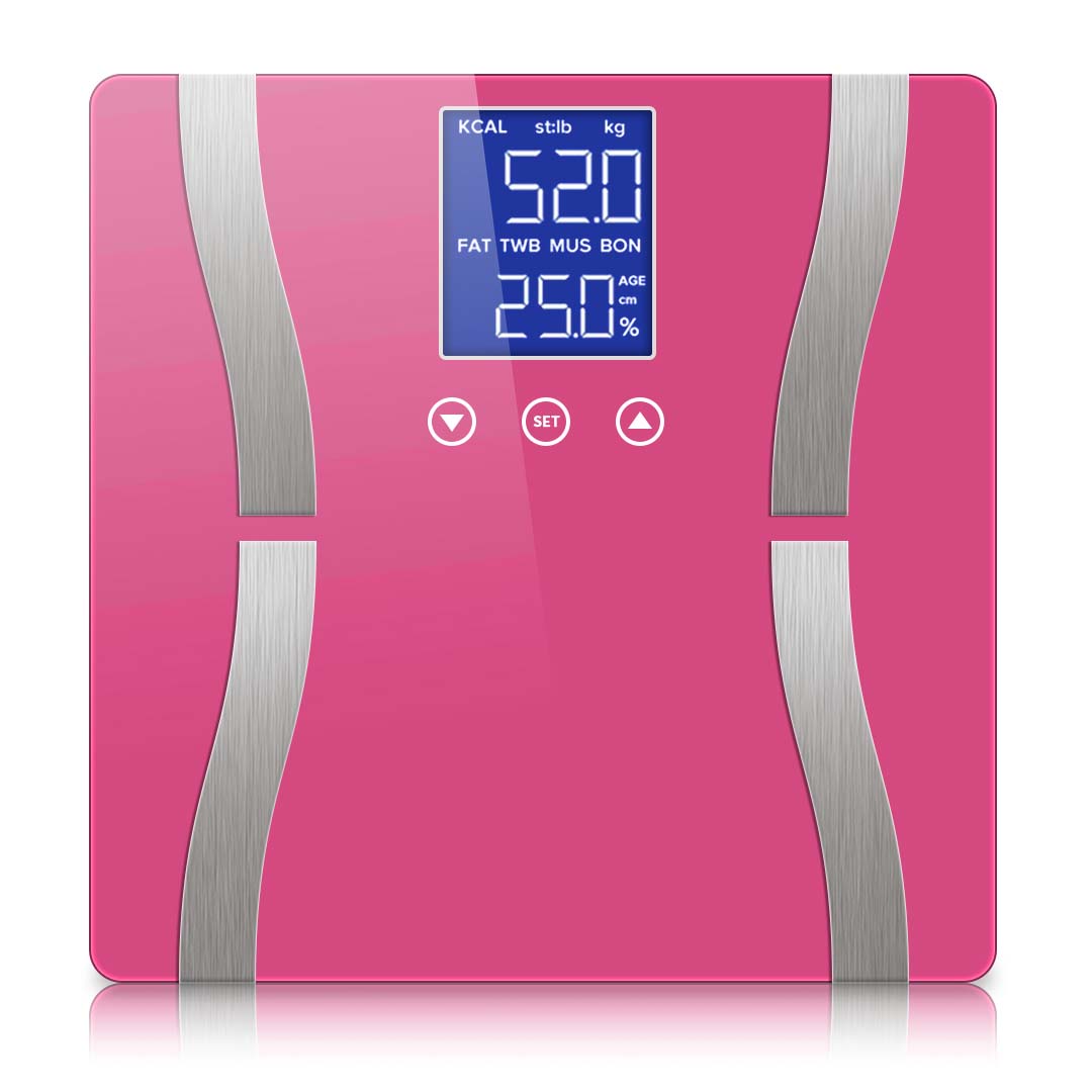 SOGA Glass LCD Digital Body Fat Scale Bathroom Electronic Gym Water Weighing Scales Pink