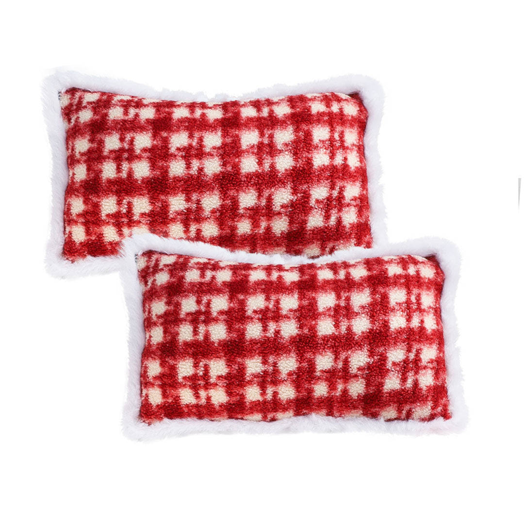 SOGA 2X 30x50cm Cozy Red Gingham Lumbar Pillow Cover
