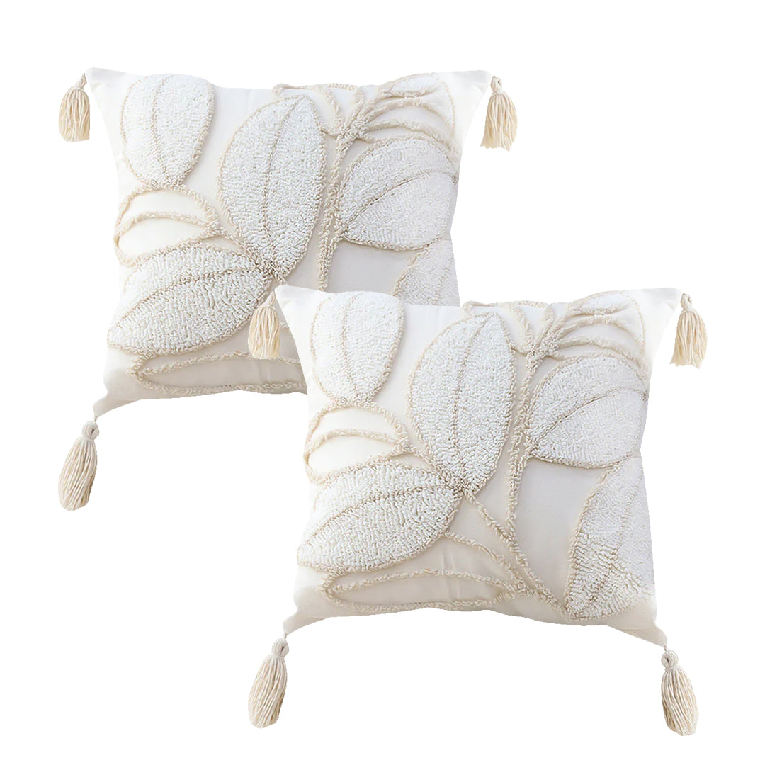 SOGA 2X 45cm Luxe Cream Quilted Pillow Cover with Tassels