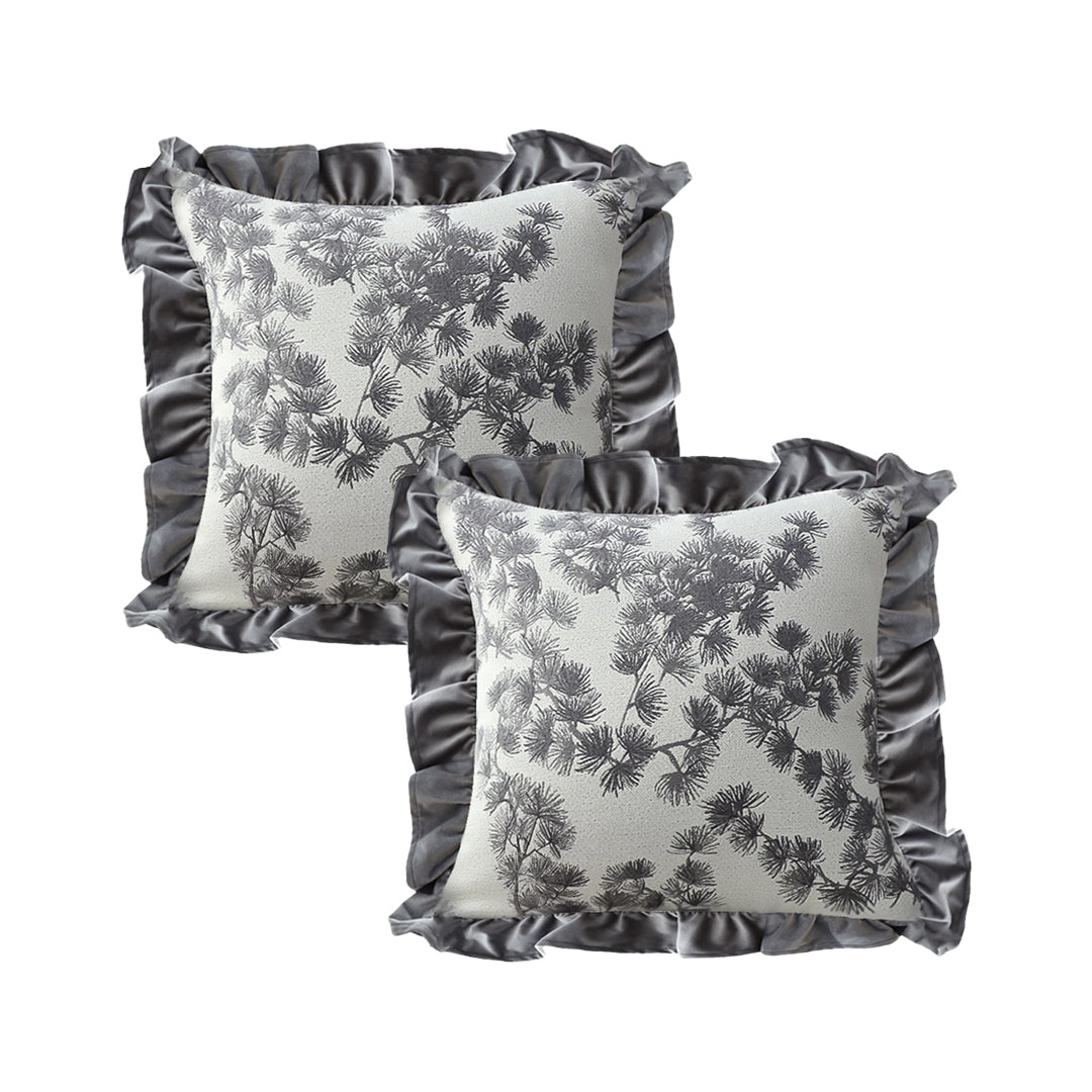 SOGA 2X 45cm Gray Floral with Ruffle Trim