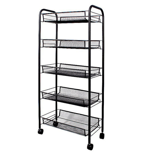 SOGA 5 Tier Steel Black Bee Mesh Kitchen Cart Multi-Functional Shelves Portable Storage Organizer with Wheels