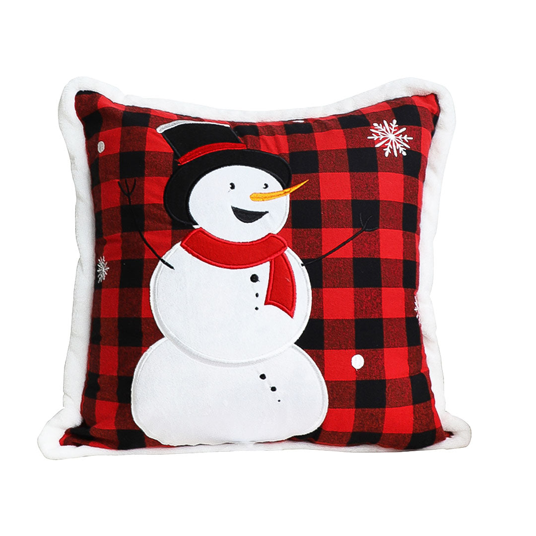 SOGA 45cm Holiday Snowman Pillowcase (Red Plaid)