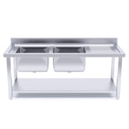 SOGA Stainless Steel Double Sink Bowl Work Bench Commercial Restaurant Food Prep Table 160*70*85cm