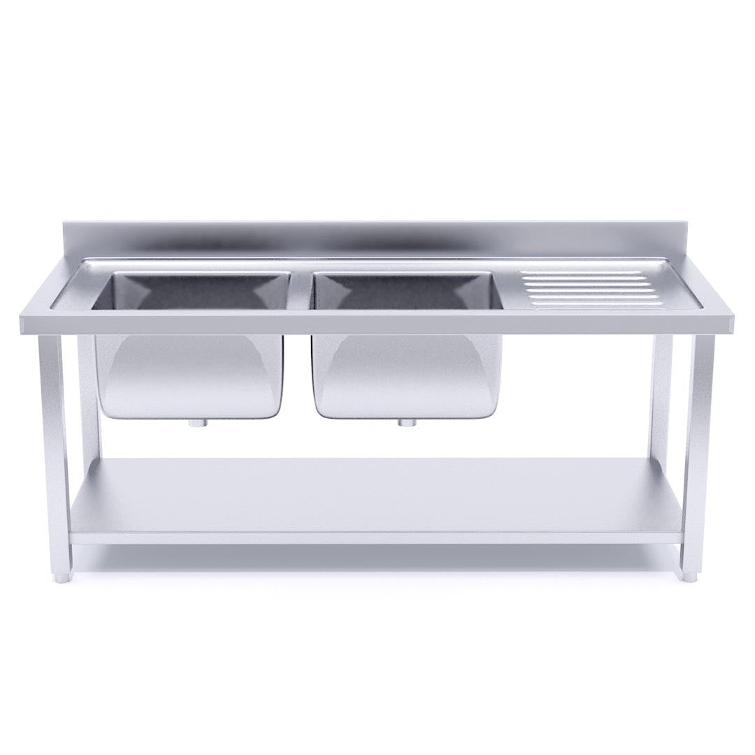 SOGA Stainless Steel Double Sink Bowl Work Bench Commercial Restaurant Food Prep Table 160*70*85cm