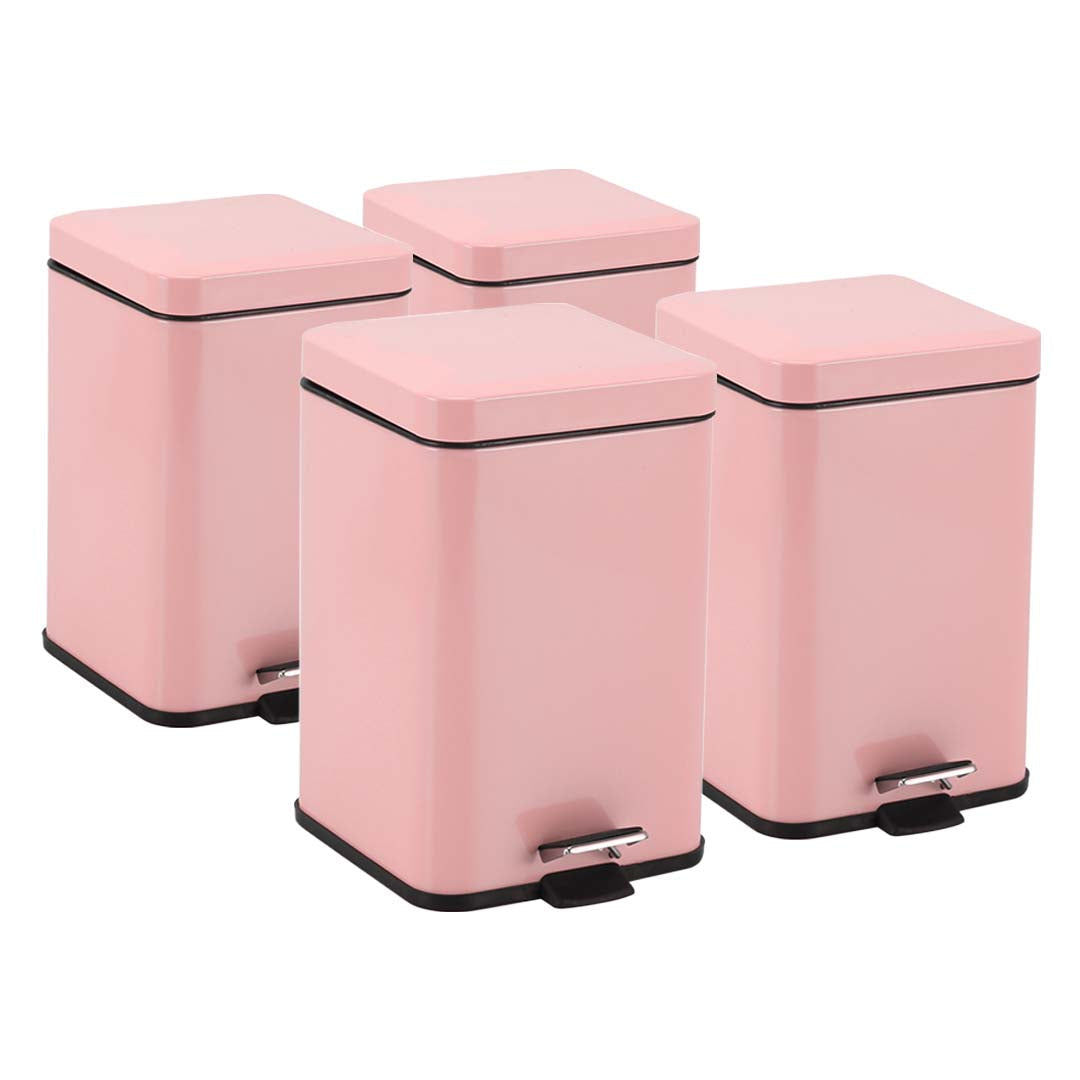 SOGA 4X Foot Pedal Stainless Steel Rubbish Recycling Garbage Waste Trash Bin Square 6L Pink