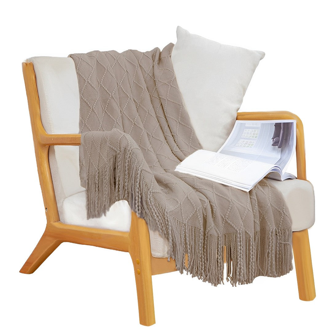 SOGA Diamond Pattern Knitted Throw Blanket – Warm Cozy Woven Cover with Tassels for Couch, Bed, Sofa Home Decor, Coffee