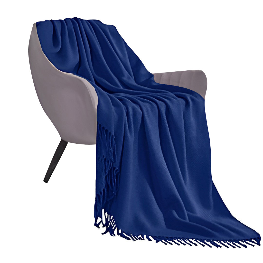 SOGA Acrylic Knitted Throw Blanket – Solid Warm Cozy Woven Cover with Fringes for Couch, Bed, Sofa, Home Decor, Royal Blue