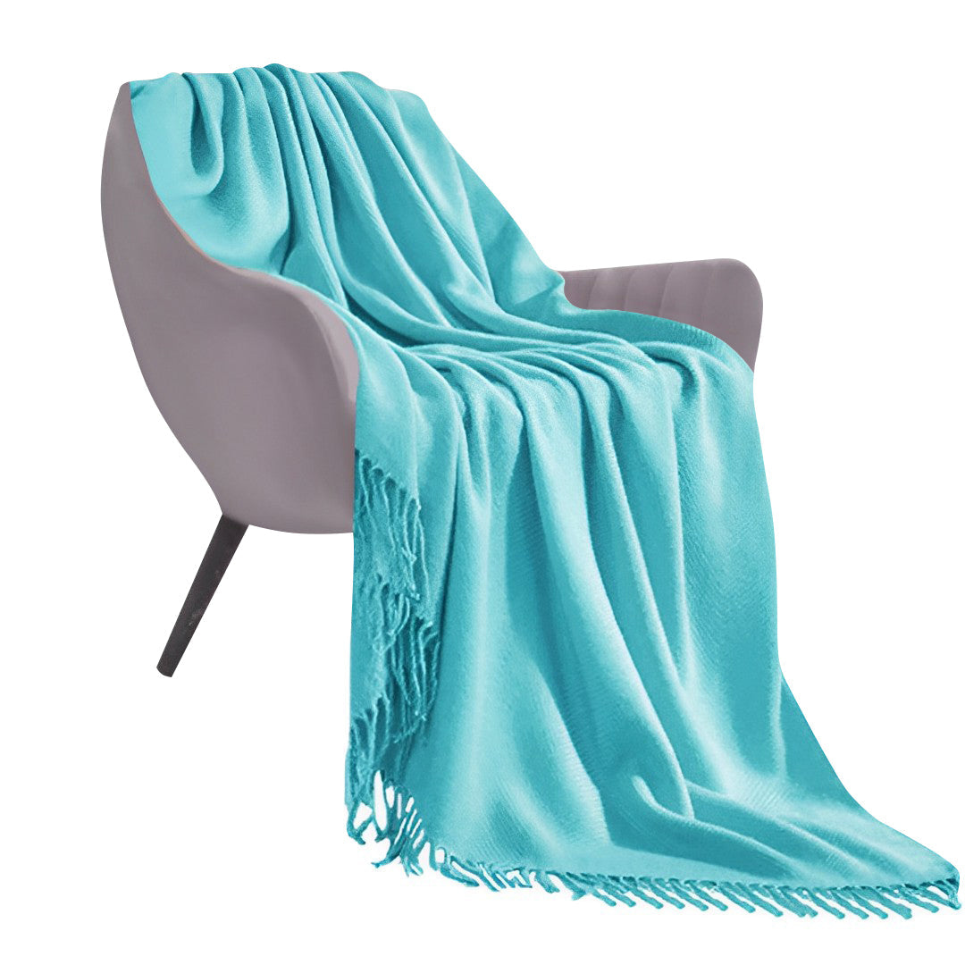 SOGA Acrylic Knitted Throw Blanket – Solid Warm Cozy Woven Cover with Fringes for Couch, Bed, Sofa, Home Decor, Teal