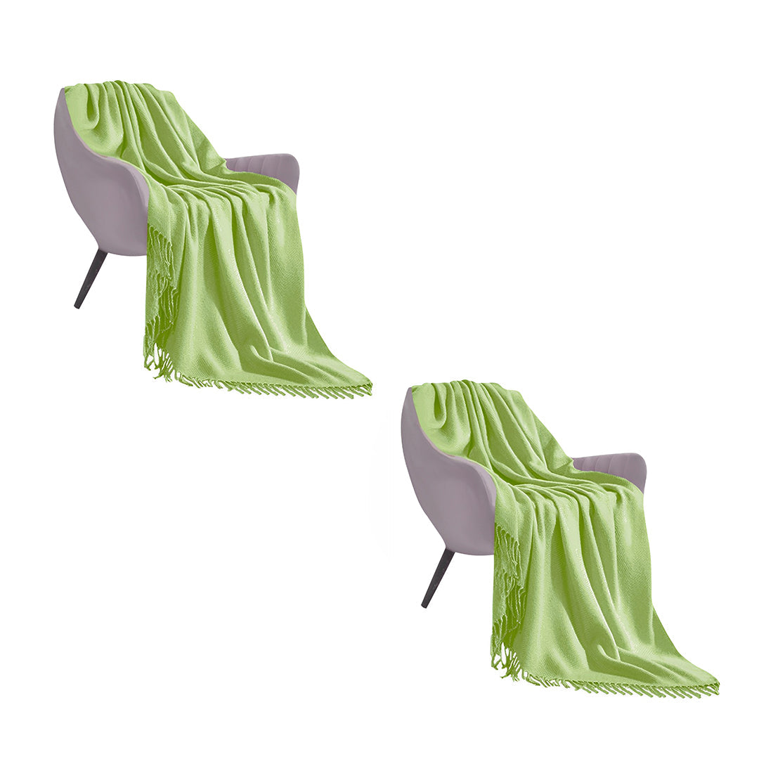 SOGA 2-Pack Acrylic Knitted Throw Blankets – Solid Warm Cozy Woven Covers with Fringes for Couch, Bed, Sofa, Home Decor, Green