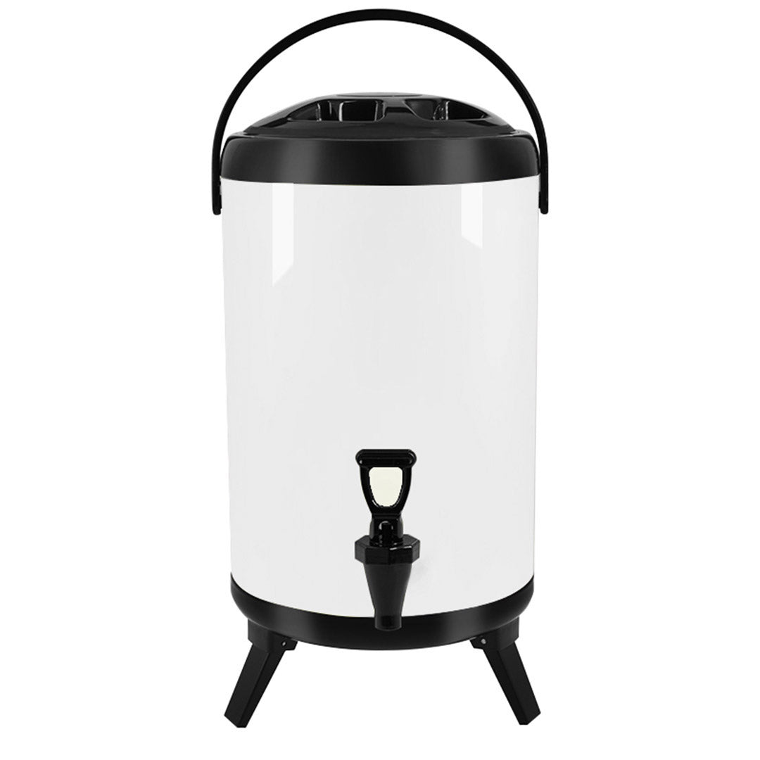 SOGA 12L Stainless Steel Insulated Milk Tea Barrel Hot and Cold Beverage Dispenser Container with Faucet White