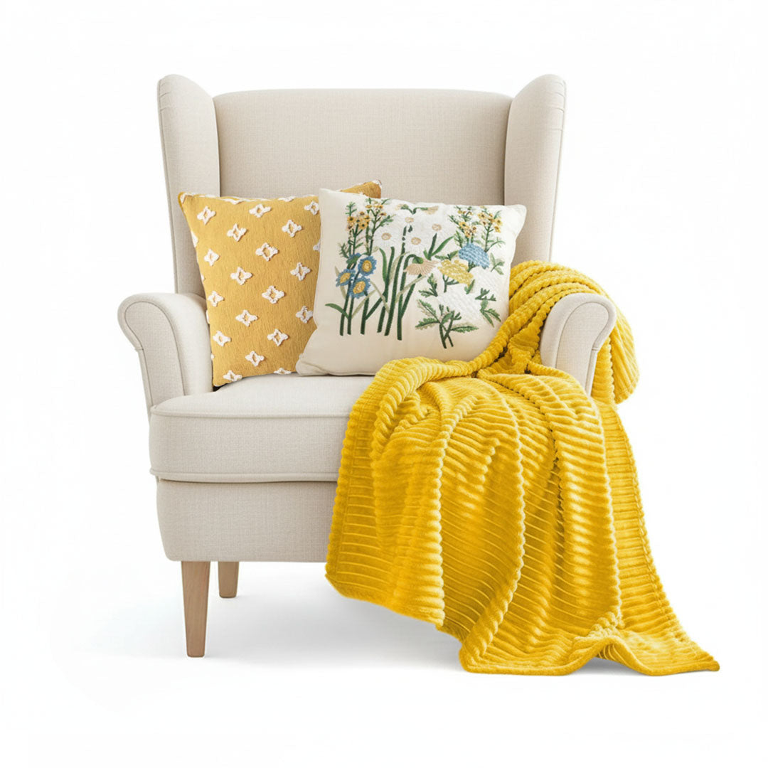 SOGA 3PC Cozy Home Set – Striped Flannel Throw Blanket with Decorative Pillow Covers (Botanical Garden & Diamond Elegance Design)