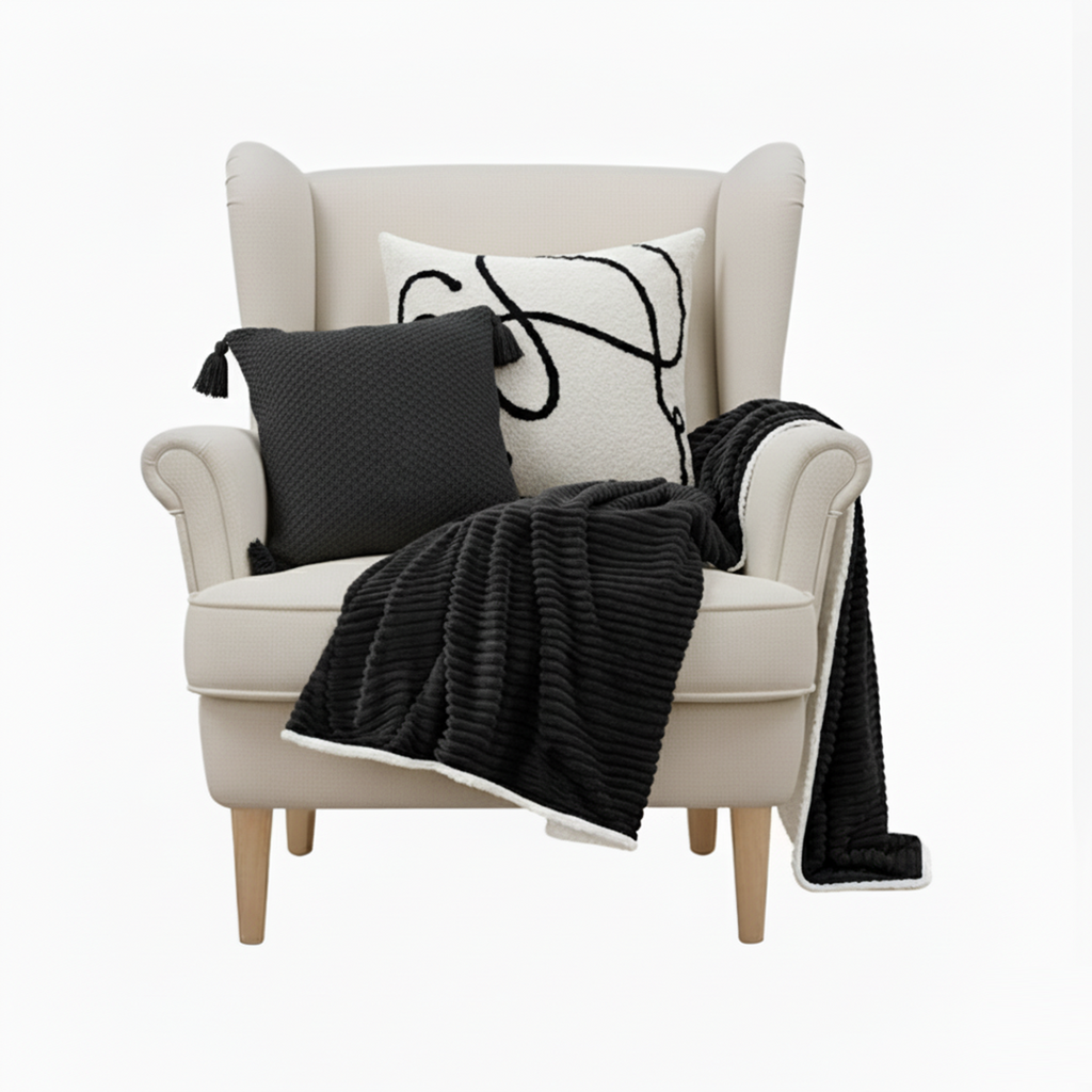 SOGA 3PC Cozy Home Set – Flannel Throw Blanket with Decorative Pillow Covers (Knit & Abstract Design)