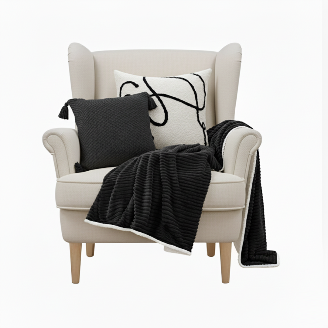 SOGA 3PC Cozy Home Set – Flannel Throw Blanket with Decorative Pillow Covers (Knit & Abstract Design)