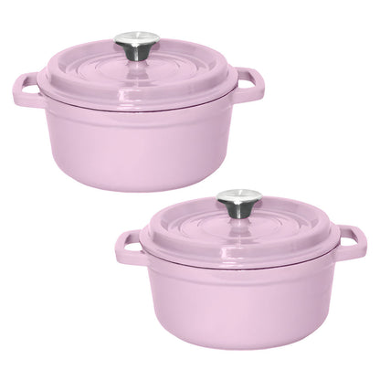 SOGA 2X 22cm Pink Cast Iron Ceramic Stewpot Casserole Stew Cooking Pot With Lid