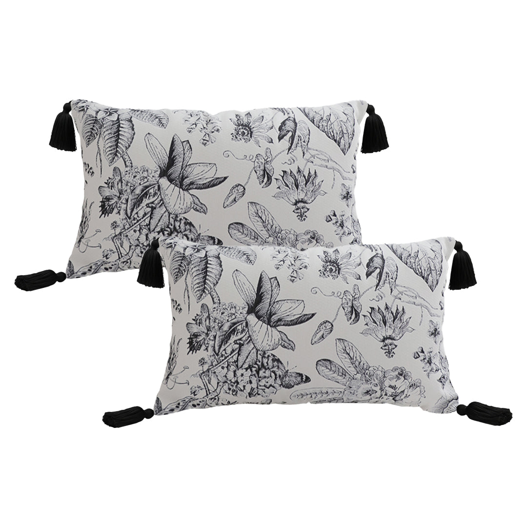 SOGA 2X 30x50cm Chic Botanical Bliss Rectangular Pillowcase with Tassel Accents