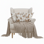 SOGA 4PC Set – Coffee Diamond Knitted Throw with Tassel + Rustic Bloom Pillowcases – Cozy Elegant Decor