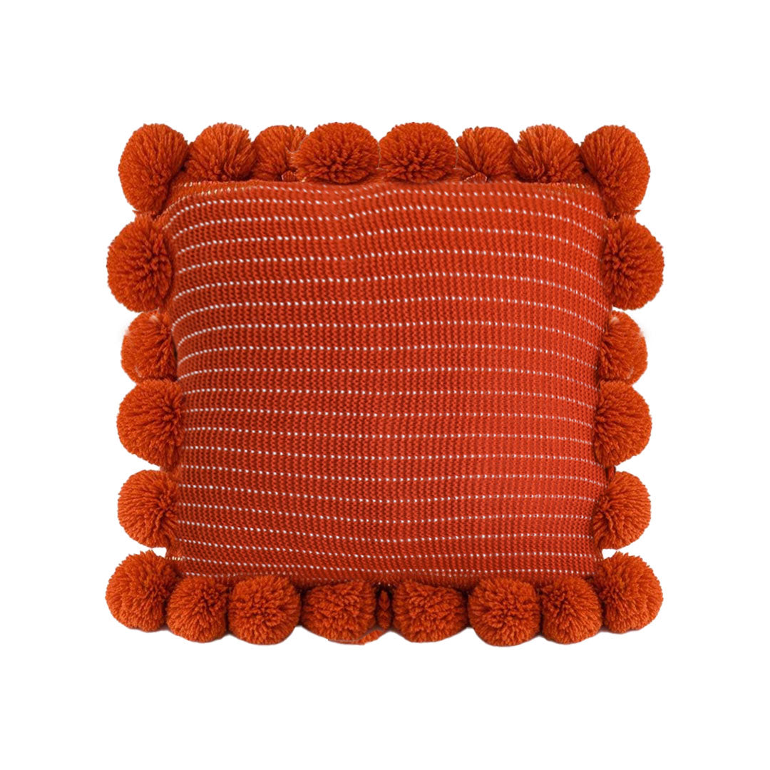 SOGA 45cm Rust Red Ribbed Pillow Cover with Pom Poms