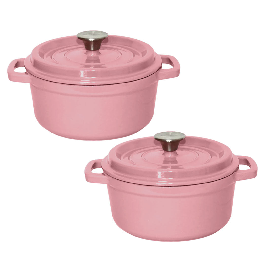 SOGA 2X Cast Iron 22cm Enamel Porcelain Stewpot Casserole Stew Cooking Pot With Lid Pink