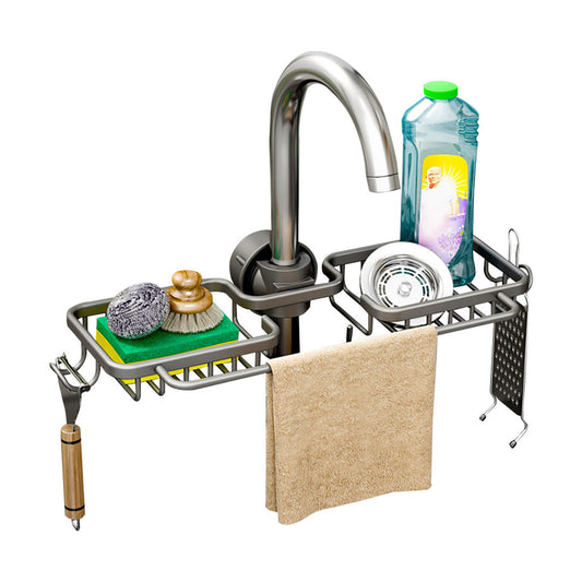 SOGA Dark Grey Kitchen Sink Organiser Faucet Soap Sponge Caddy Rack Drainer with Towel Bar Holder