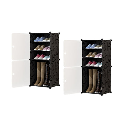 SOGA 2X  4 Tier Shoe Rack Organizer Sneaker Footwear Storage Stackable Stand Cabinet Portable Wardrobe with Cover