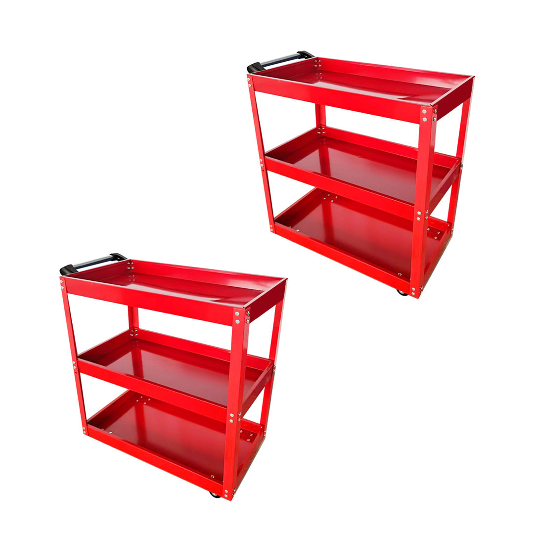 SOGA 2X 3 Tier Tool Storage Cart Portable Service Utility Heavy Duty Mobile Trolley Red