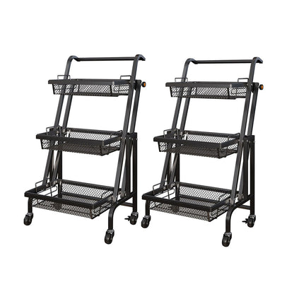 SOGA 2X 3 Tier Steel Black Adjustable Kitchen Cart Multi-Functional Shelves Portable Storage Organizer with Wheels