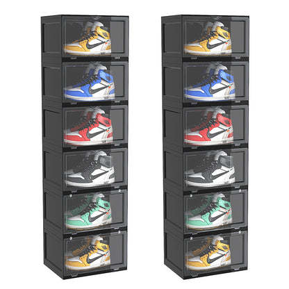 SOGA 2X 6 Tier Black Portable Shoe Organiser Sneaker Footwear Folding Plastic Bin Stackable Storage Box with Magnetic Door
