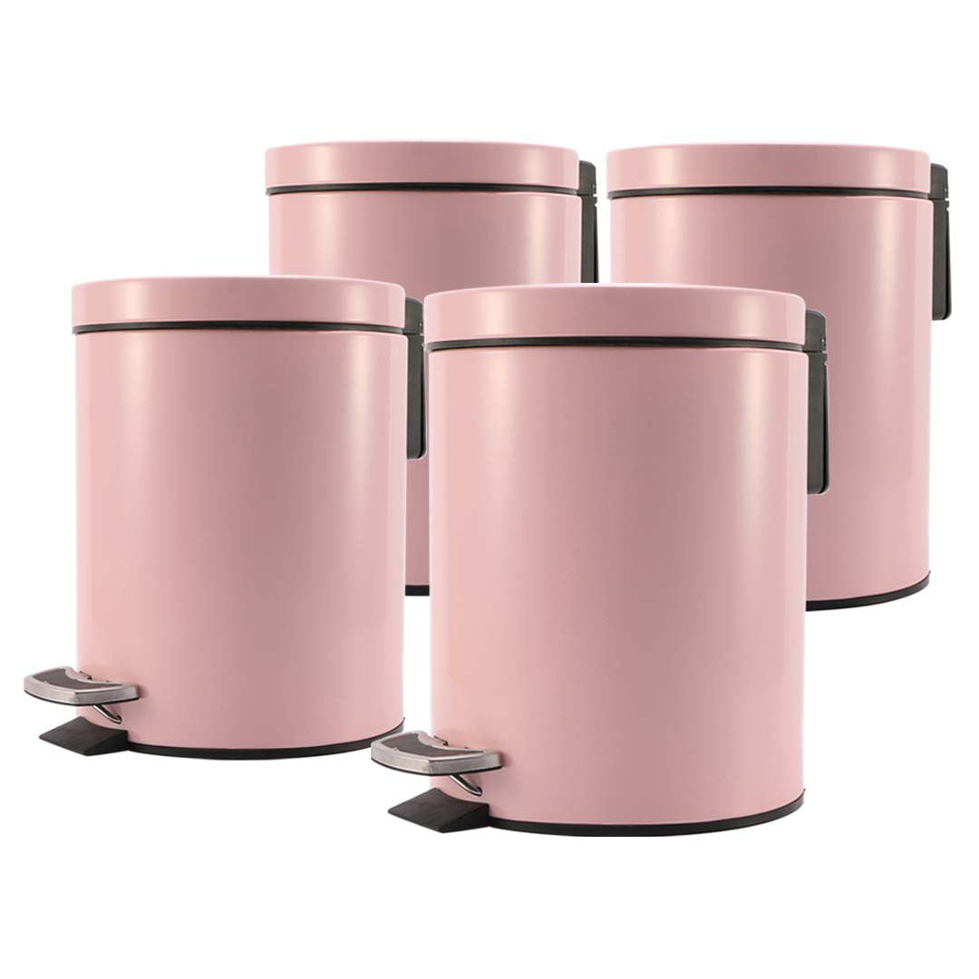 SOGA 4X Foot Pedal Stainless Steel Rubbish Recycling Garbage Waste Trash Bin Round 7L Pink