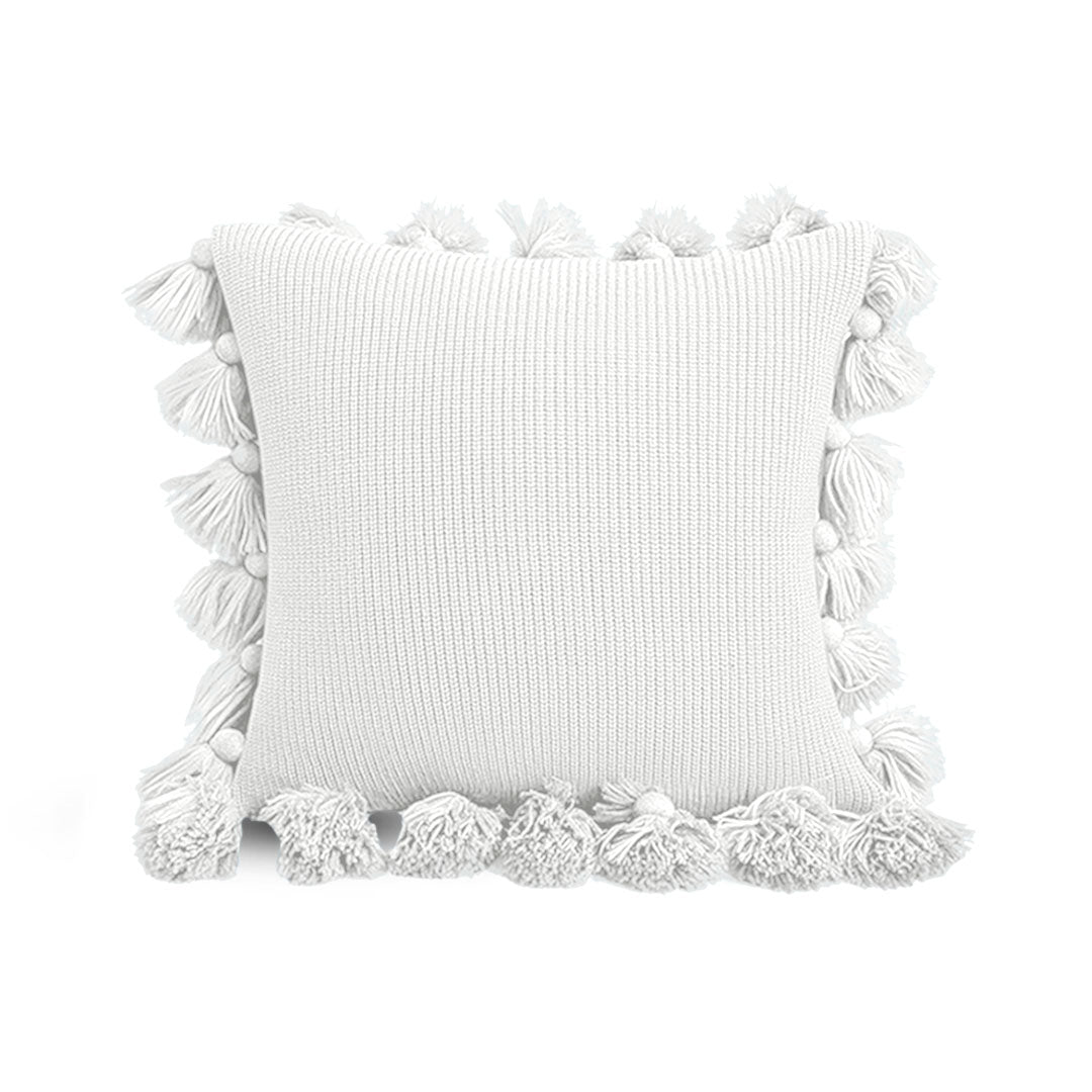SOGA 45cm Textured Pillowcase with Pom-Pom Trim (Pure White)