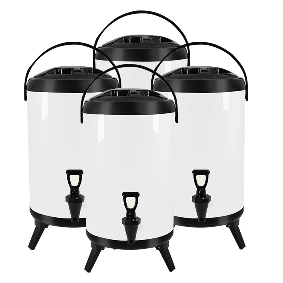 SOGA 4X 16L Stainless Steel Insulated Milk Tea Barrel Hot and Cold Beverage Dispenser Container with Faucet White