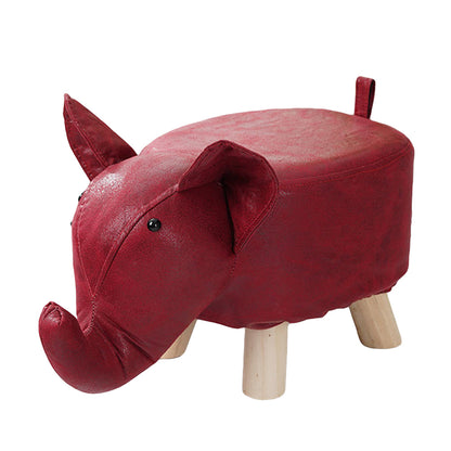 SOGA Red Children Bench Elephant Character Round Ottoman Stool Soft Small Comfy Seat Home Decor