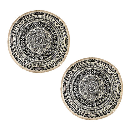 SOGA 2X Black Carpet Soft Linen Bohemian Non-Slip Floor Retro Minimalist Round Rug Home Decor with Tassels