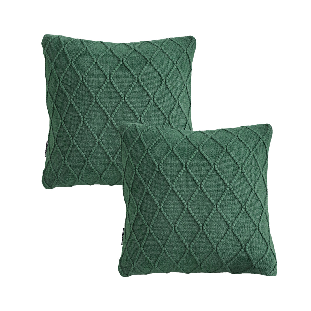 SOGA 2X 45cm Forest Green Diamond Knit Pillowcase