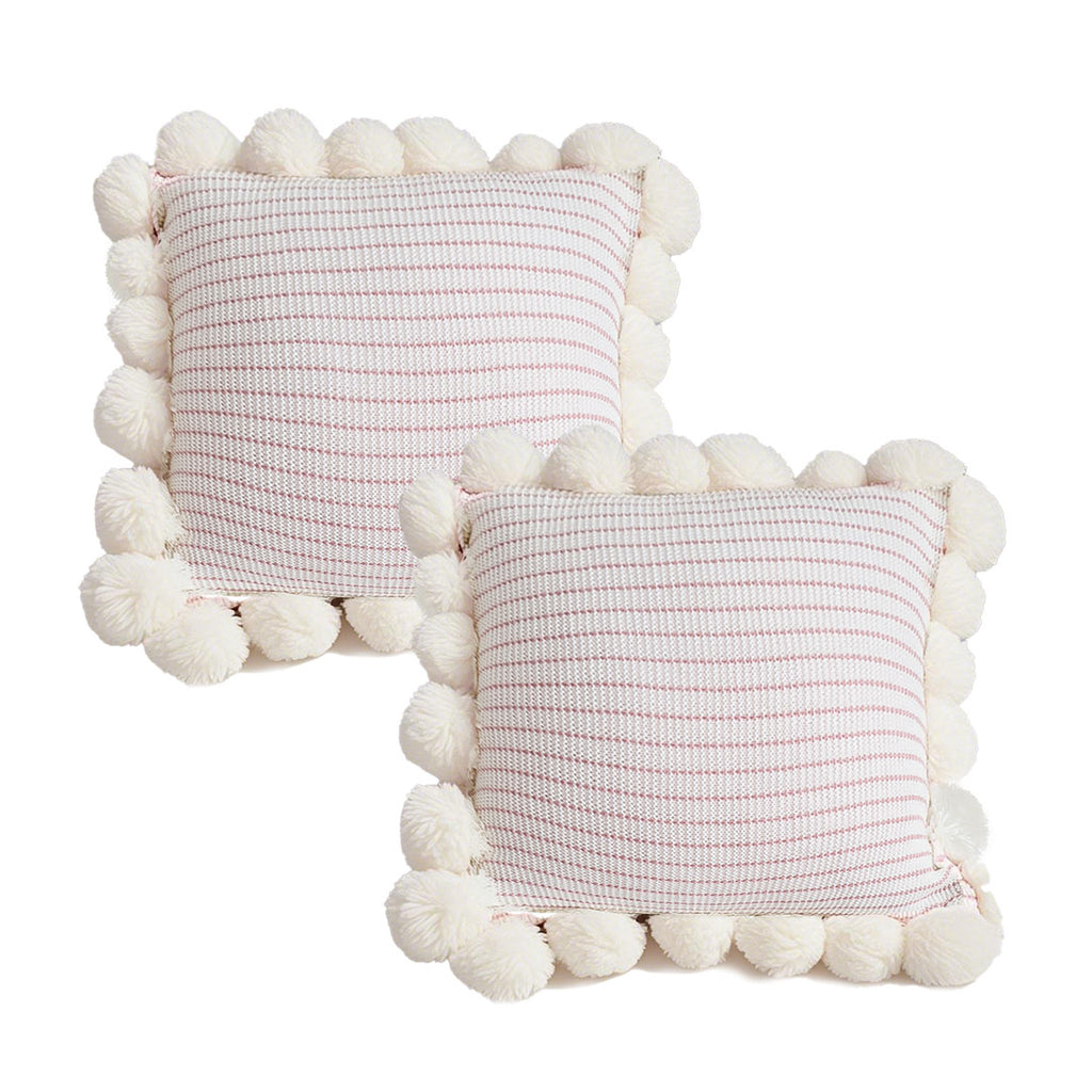 SOGA 2X 45cm Cream Waffle Weave Pillow Covers with Pom Poms – Soft Decorative Cushion Cases for Sofa, Bed & Home Décor
