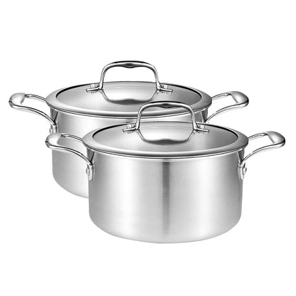 SOGA 2X 28cm Stainless Steel Soup Pot Stock Cooking Stockpot Heavy Duty Thick Bottom with Glass Lid