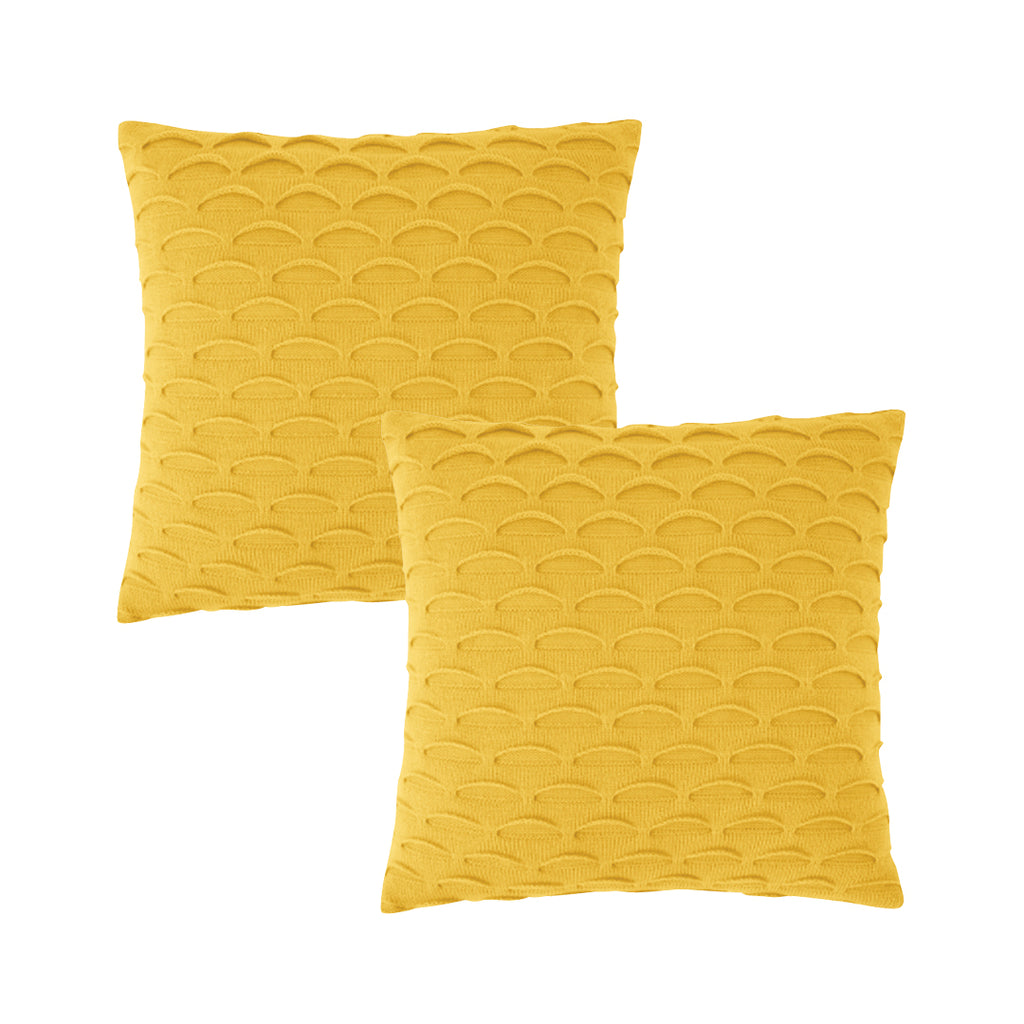 SOGA 2X 45cm Sunshine Yellow Scalloped Wave Pillowcase – Textured Decorative Cushion Covers for Home Décor
