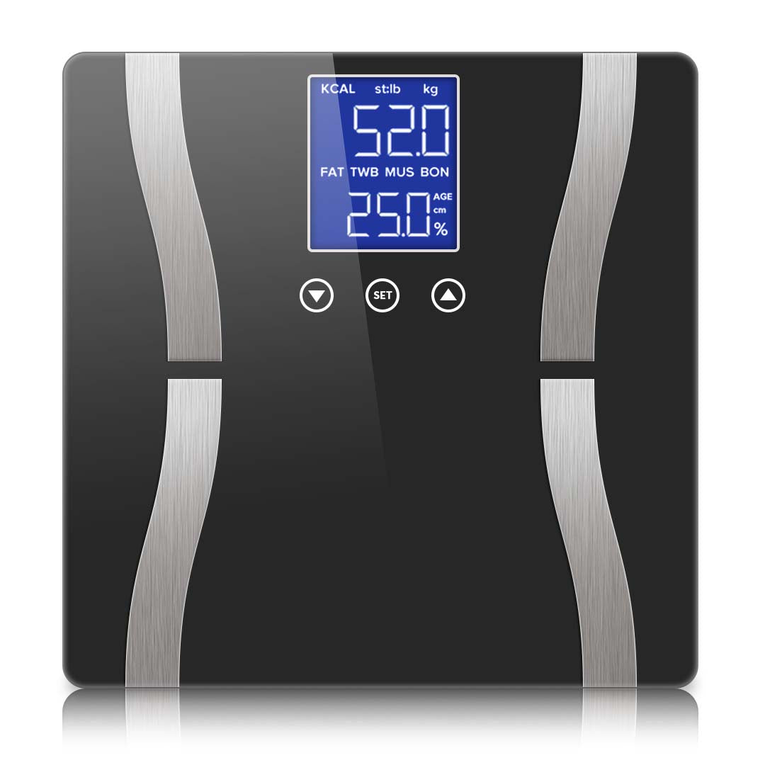 SOGA Glass LCD Digital Body Fat Scale Bathroom Electronic Gym Water Weighing Scales Black