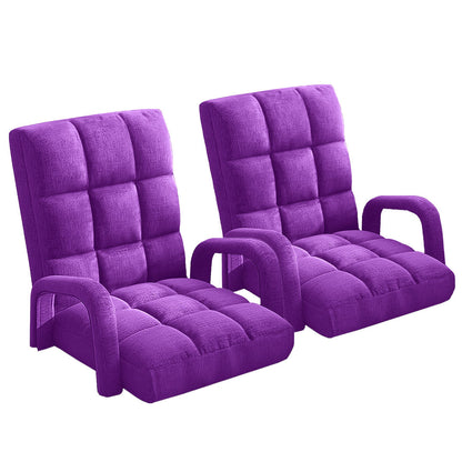 SOGA 2X Foldable Lounge Cushion Adjustable Floor Lazy Recliner Chair with Armrest Purple