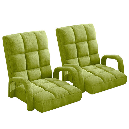 SOGA 2X Foldable Lounge Cushion Adjustable Floor Lazy Recliner Chair with Armrest Yellow Green