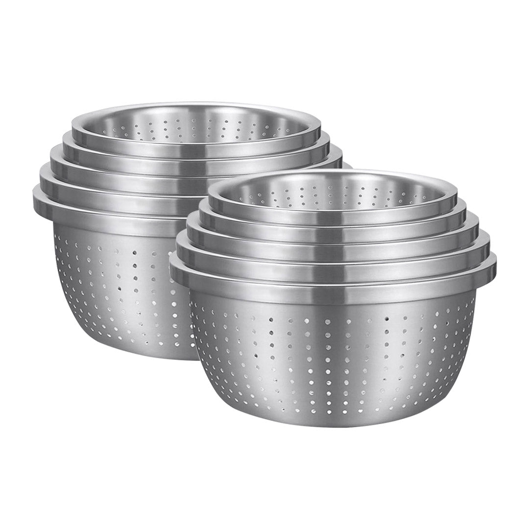 SOGA 2X Stainless Steel Nesting Basin Colander Perforated Kitchen Sink Washing Bowl Metal Basket Strainer Set of 5