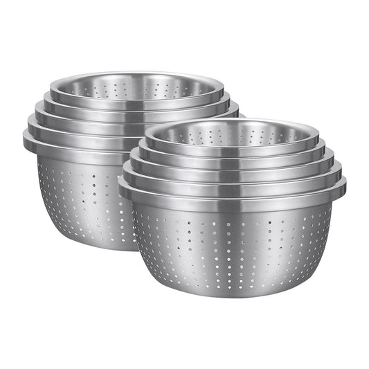 SOGA 2X Stainless Steel Nesting Basin Colander Perforated Kitchen Sink Washing Bowl Metal Basket Strainer Set of 5