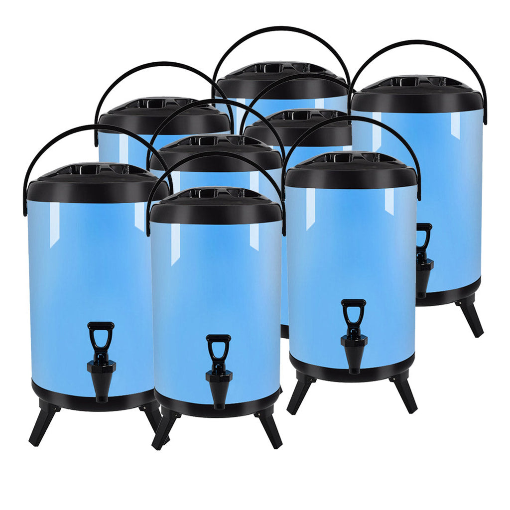 SOGA 8X 3.2 Gal Stainless Steel Insulated Milk Tea Barrel Hot and Cold Beverage Dispenser Container with Faucet Blue