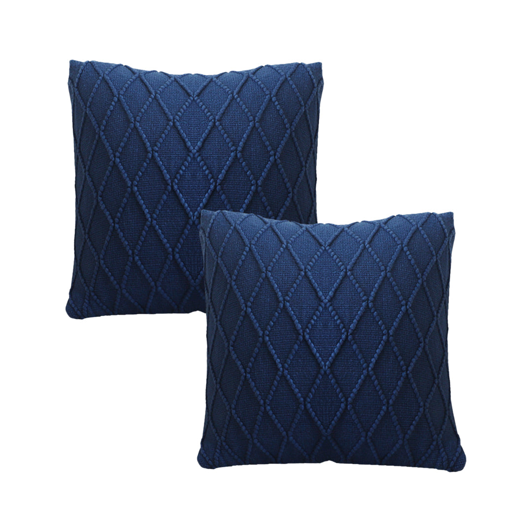 SOGA Set of 2 – Navy Blue Diamond Knit Pillowcases – 45cm Decorative Cushion Covers