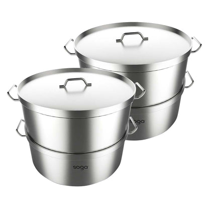 SOGA 2X Commercial 304 Stainless Steel Steamer With 2 Tiers Top Food Grade 28*18cm