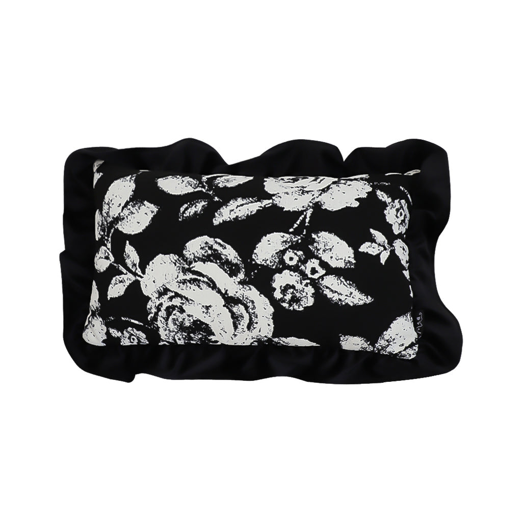 SOGA 30x50 Rectangular Rustic Black Floral Ruffle Pillow Cover